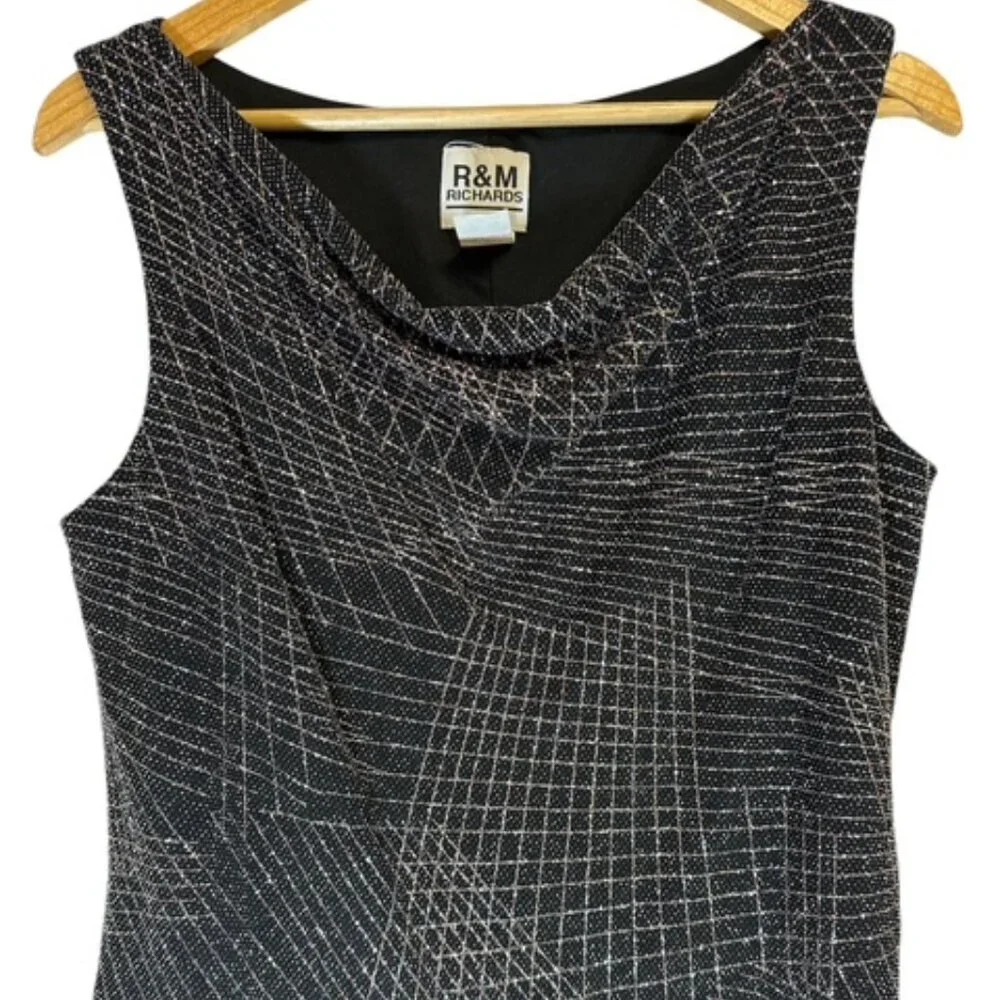 VTG R&M Richard Black Holiday Blouse Vest Classic Top Sparkly Electric SZ 10